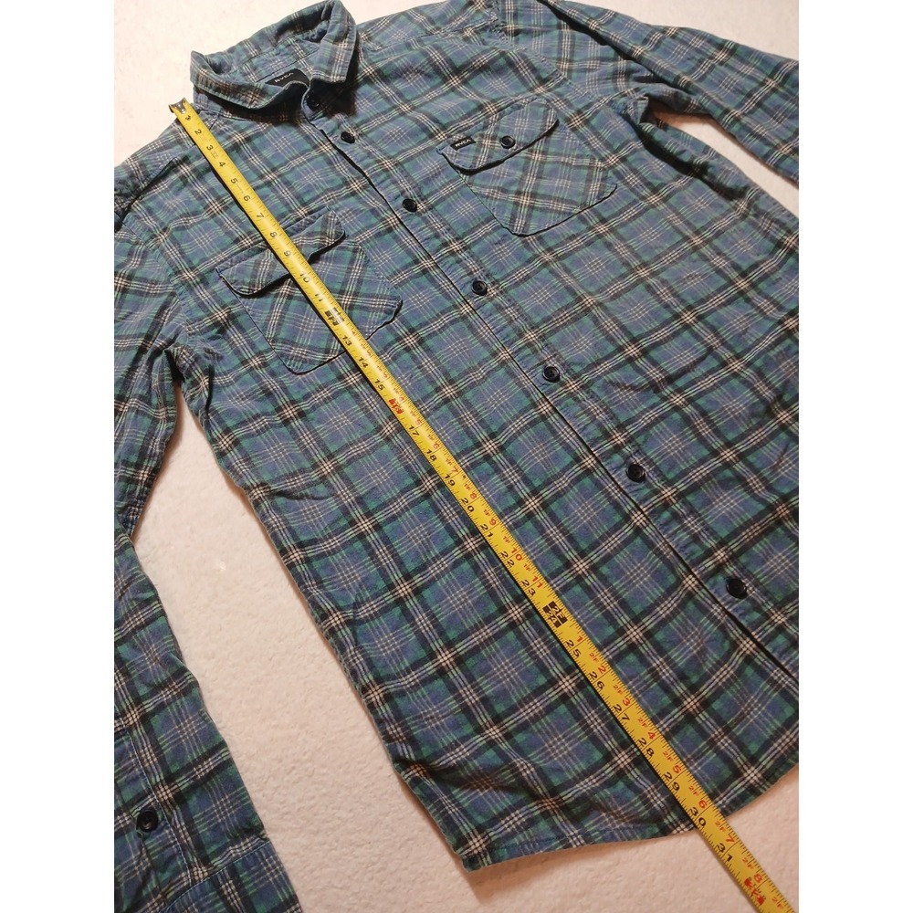 RVCA Blue Plaid Button Up Flannel Men's Size Large Surf Skate Casual Relaxed - Picture 4 of 6